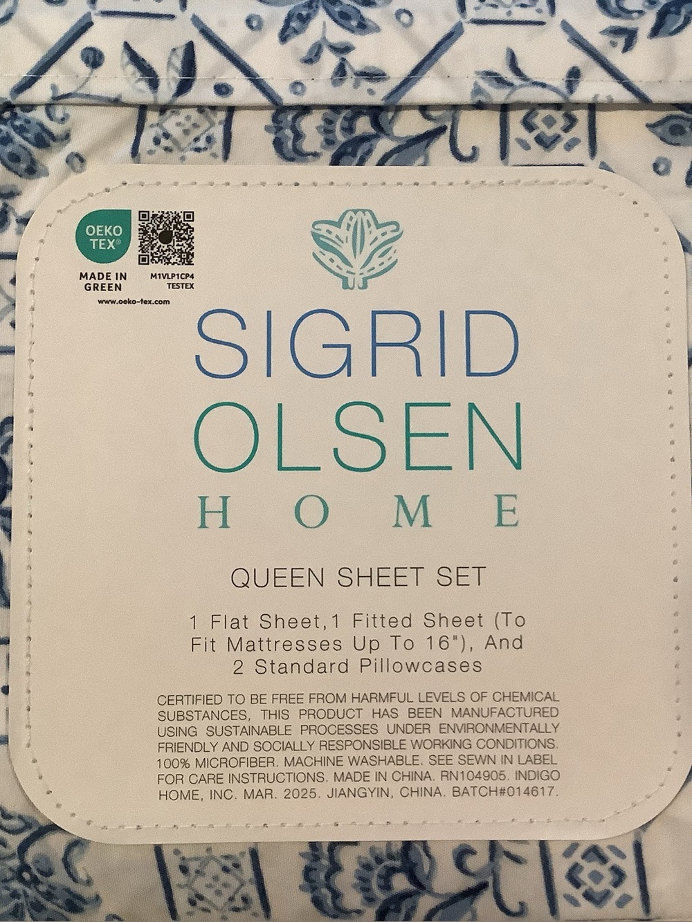 Sigrid Olsen Portugal Tile 4 Piece Queen Sheet Set New - Picture 4 of 5